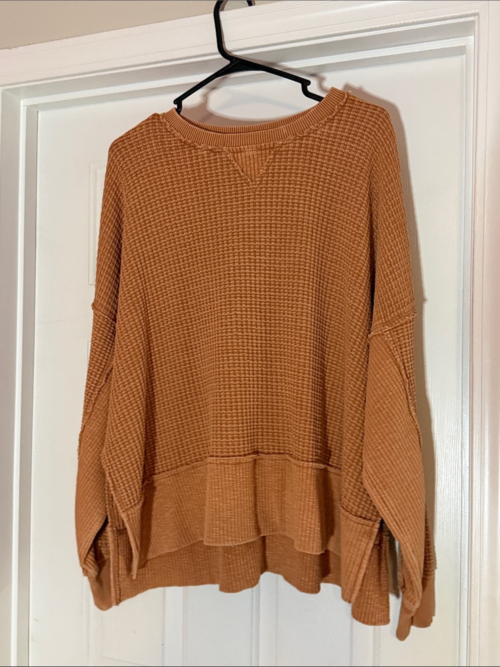 American Eagle Outfitters Waffle-Knit Crew Sweater in Rust Orange